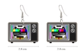Detail view of vintage TV earrings with SMPTE color bars measuring 2.8 cm wide - Vintage TV