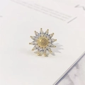 Exquisite sunflower brooch with yellow center and crystal-inlaid petals in gold finish - Sunflower Style (90161D)
