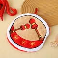 Absorbent coral fleece hand towel with red Chinese drum design and hanging loop - Little Drum
