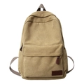 Minimalist khaki canvas backpack for men and women featuring brown leather accents - Khaki