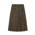 Classic yellow plaid midi skirt with front buttons and British retro high waist design - XS / Plaid