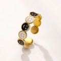 Adjustable gold plated ring featuring black and white alternating enamel smiley faces - Gold (Black & White Smiley)