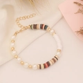 Bohemian style bracelet with colorful Heishi beads and pearls on beige silk fabric - 4# Mixed Brown