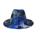 Detailed view of the blue and white spray graffiti print on a classic wool fedora hat - 58cm / Royal Blue Letter Tie-Dye