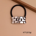 Silver geometric metal hair tie with black elastic band, vintage minimalist hair accessory - Silver Watch Band Style