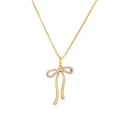 Delicate gold bow necklace with micro-p鑲 zircοnia pendant and elegant metal ribbon tassels - Style D-Pave Tassel Bowknot / Gold