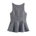 Detail of grey sleeveless peplum top with two-tone bow and textured fabric finish - S / Gray