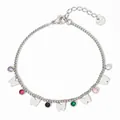 Silver butterfly bracelet featuring multi-color cubic zirconia and stainless steel chain - Silver/Rainbow Zirconia