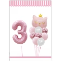 Kit de ballons rose chat numéro 3 avec ballon couronne chat pour fête 3ème anniversaire - Chiffre 3