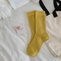 Vibrant yellow ribbed crew socks for women in a stylish cotton blend material - One Size / Yellow