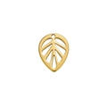Golden hollow leaf stainless steel pendant with connector ring on white background - Leaf / Gold