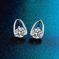 Sparkling D color moissanite stud earrings in silver minimalist hollow design - Silver Pea Studs