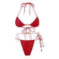 Detalle de bikini rojo con adornos de mariposa dorada y cordones metálicos elegantes - S / Rojo