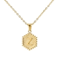 18K gold plated stainless steel hexagonal necklace with Z letter engraving and beads - Gold Z (With Chain)