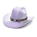 Détail d'un chapeau de cow-boy à rayures mauves avec pierre turquoise et perles en bois - M (56-58cm) / Violet Taro