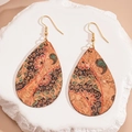 Bohemian teardrop earrings in cork with vintage floral pattern on stone stand - Brown Flower Teardrop (6#)