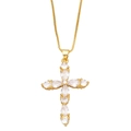 Collana a croce dorata con zirconi colorati a forma di goccia su sfondo bianco - Bianco