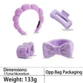 Purple sponge cloud headband set with spa wristbands and hair claw clip for women - 7-terry Cloth Bright Purple Headband Five-piece Set
