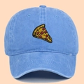 Washed blue cotton baseball cap featuring colorful embroidered pizza slice detail - One Size(Adjustable) / Light Blue