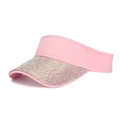 Detailed close-up of pink sun visor featuring sparkling rhinestones on the brim surface - Pink