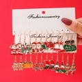 12 pairs of Christmas drop earrings set including snowflake and Santa Claus designs - Value 12-Pair Set (ZH0217-1/12 Pairs)