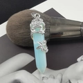 Light blue hexagonal crystal column pendant with silver flower and leaf decorations - Opalite (Pendant Only)