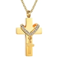 Golden cross and heart urn pendant necklace with sparkling crystals and polished finish - Gold