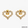 Elegant gold-plated heart stud earrings with sparkling pave-set cubic zirconia crystals - Gold Earrings (KDE2190)