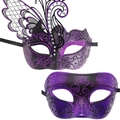 Luxury butterfly masquerade masks set in purple and black gradient with rhinestone accents - Purple Couple Butterfly Mask And Half Face Mask
