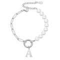 Faux pearl and chain patchwork bracelet featuring a silver capital letter A pendant - Silver-Letter A