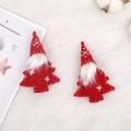 Handmade red felt Christmas tree pendant with white embroidery and hanging loop - 22 Triangle Gnome Red