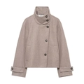Chaqueta corta de lana de estilo francés con cuello alto en color café claro chic - XS / Caqui
