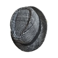 British style black and white houndstooth jazz hat with a classic black ribbon band - L / Light Gray Plaid