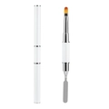 Dual-head makeup tool with orange fiber brush and stainless steel spatula in white - White