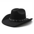Classic black felt cowboy hat with leather band featuring turquoise and silver studs - M (56-58cm) / Black