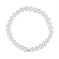 Élégant bracelet en argent S925 avec perles d'eau douce baroques naturelles et bille en métal - Bracelet Élastique Argenté avec Perle Unique (GPB12)