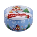 Light blue Christmas tin box with reindeer and tree illustrations for candy or candles - D247-Light Blue Merry Christmas!