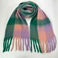 Thick winter scarf in green, pink and purple plaid with soft fringed ends - 29# (Green Pink Light Purple Plaid)