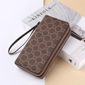 Deep brown long wallet with double zipper and floral pattern with wrist strap - SLW-202 Coffee