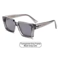 Modern square transparent grey sunglasses with dark grey lenses and silver arrow detail - Transparent Grey Frame Grey Lens