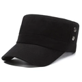 Casquette militaire noire en coton avec boucles métalliques et visière renforcée - Réglable / Noir
