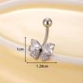 Silver stainless steel belly button ring with bowknot shape and clear cubic zirconia - 4#-Silver Heart Bowknot (HSPJ0143)