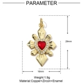 Detailed parameter chart showing 29mm by 16mm size for red enamel heart pendant - Style VH620 (29x16mm/1.9g)