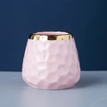 Pink hammer textured ceramic storage jar with gold rim finish for fruit forks - Pink - Embossed Hammered Ceramic Jar