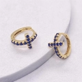 S925 sterling zilveren vergulde oorringen met blauwe zirkoon kruis hanger - 925 zilver / Goud Blauw Zirkonia