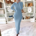 Detail of light blue cable knit texture on a slim-fit long sleeve turtleneck maxi dress - S / Sky Blue