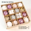 30pcs white and pink PVC Christmas ball set with glitter and plush textures in gift box - Pink