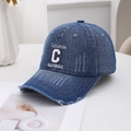Distressed blue denim California baseball cap with vintage embroidery and worn-out brim - Dark Blue