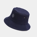 Detail of navy cotton bucket hat with white S letter embroidery and metal eyelets - Navy Blue