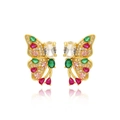 Exquisite gold-plated butterfly earrings with colorful zircon stones on white background - Red Green Pink Zircon Butterfly (Style 8)